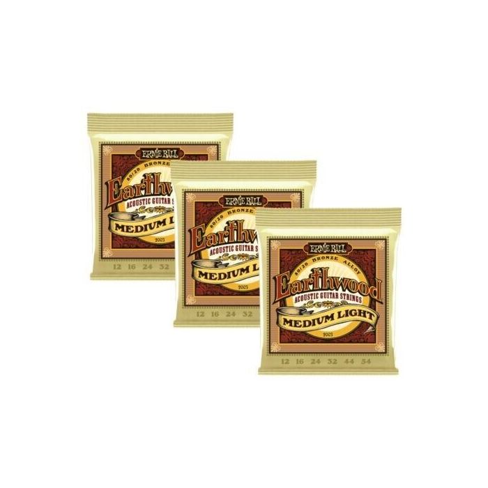 MEDIUM LIGHT P02003 EARTHWOOD 80/20 BRONZE ACOUSTIC GUITAR STRINGS 12-54 GAUGE (3 Sets)