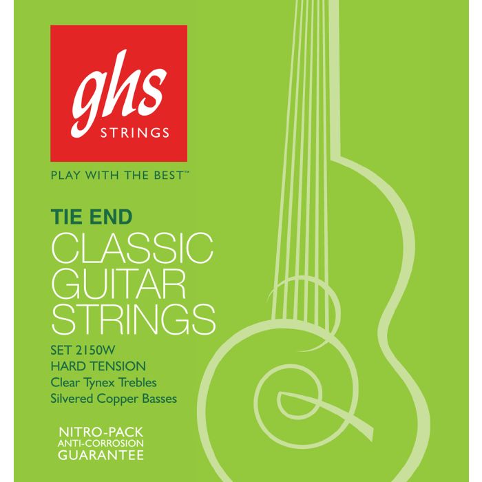 GHS Strings 2150W Tie End Regular, Classical Guitar Strings, High Tension, Silver Copper Basses (.028-.043)