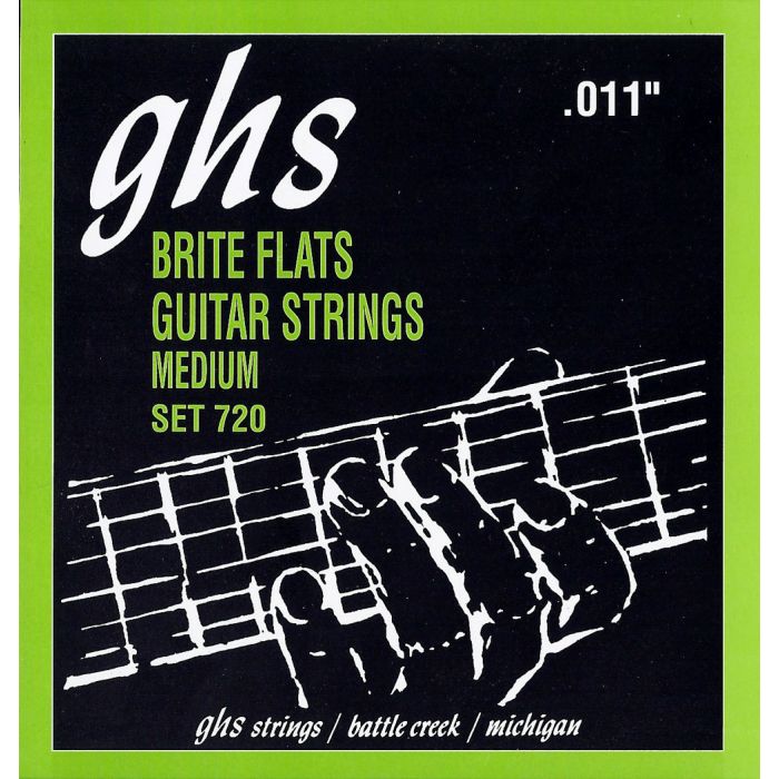 GHS Strings 720 Brite Flats(TM), Ground Roundwound Alloy 52(TM) Electric Guitar Strings, Medium (.011-.050)