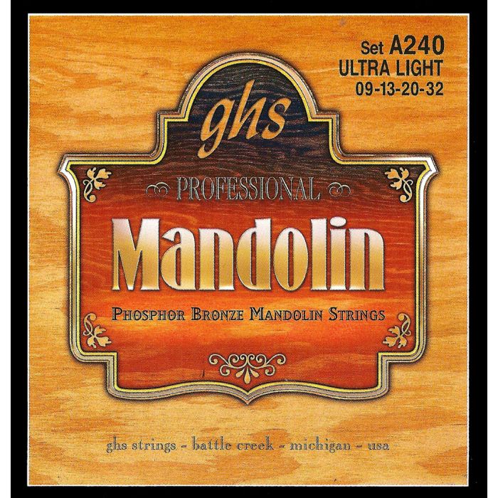 GHS Strings A240 Phosphor Bronze Mandolin Strings, Loop End, Ultra Light (.009-032)