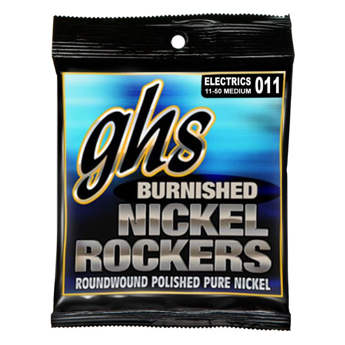 GHS Strings BNR-M Burnished Nickel Rockers™, Polished Pure Nickel Electric Guitar Strings, Medium (.011-.050)