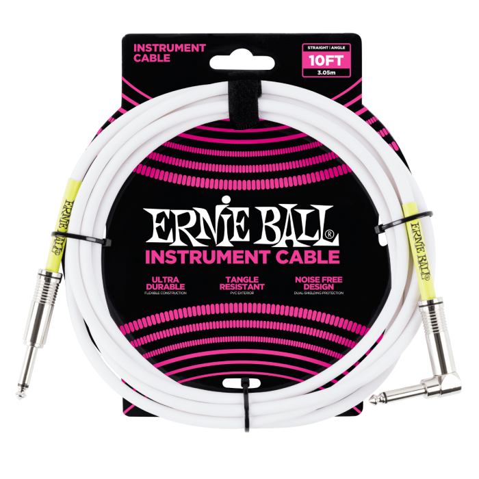 Ernie Ball P06049 White Instrument Cable Angle 10 Feet