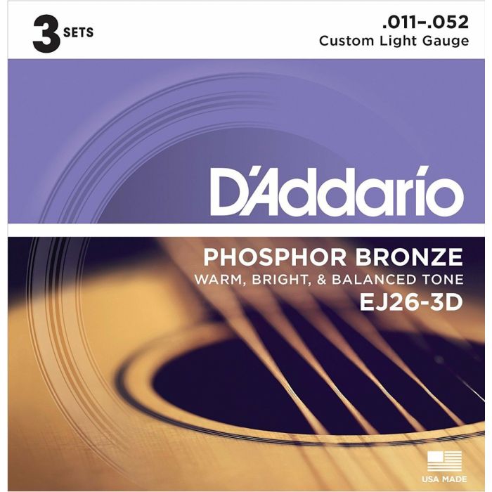 D'Addario EJ26-3D Phosphor Bronze Acoustic Guitar Strings 3 Sets