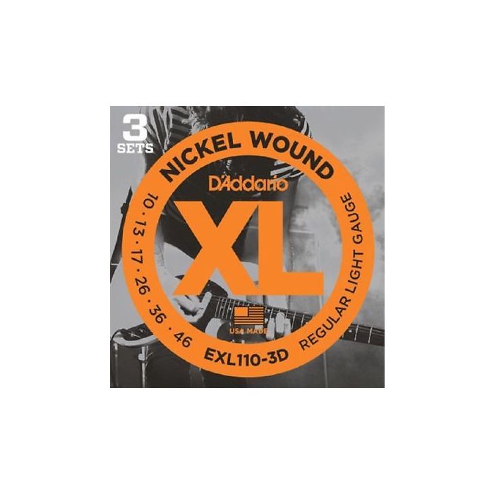 D'Addario EXL110-3D Nickel Wound Electric Guitar Strings, Light Gauge 3 SETS