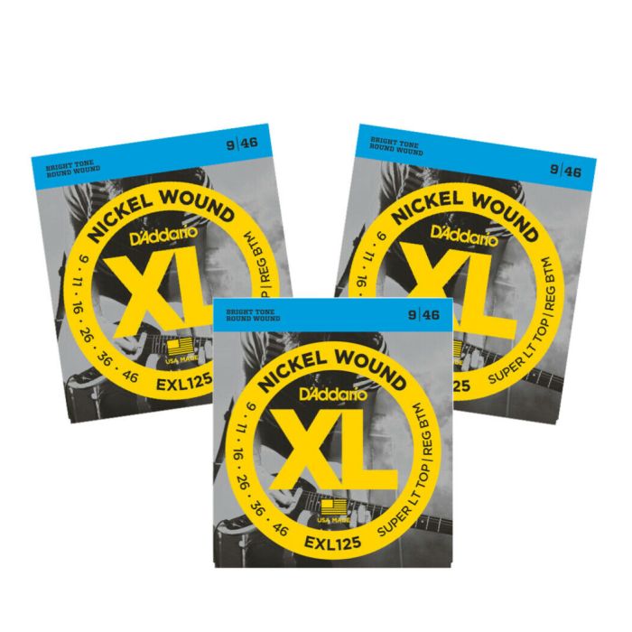 D'Addario EXL125 Nickel Wound Guitar Strings. 3 individual Sets