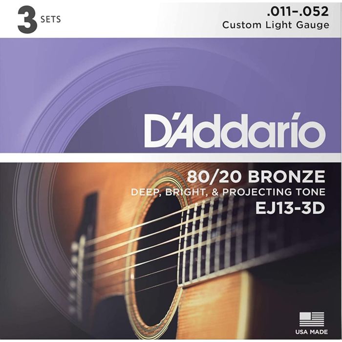 D'Addario EJ13-3D 80/20 Bronze Acoustic Guitar Strings 3 Complete Sets
