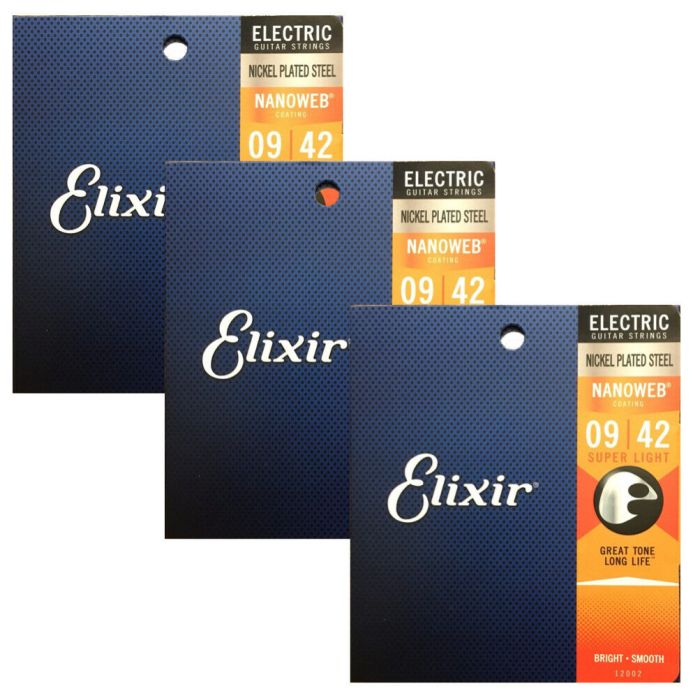 Elixir 12002 Nanoweb Super Light Guitar Strings 3 Individual set