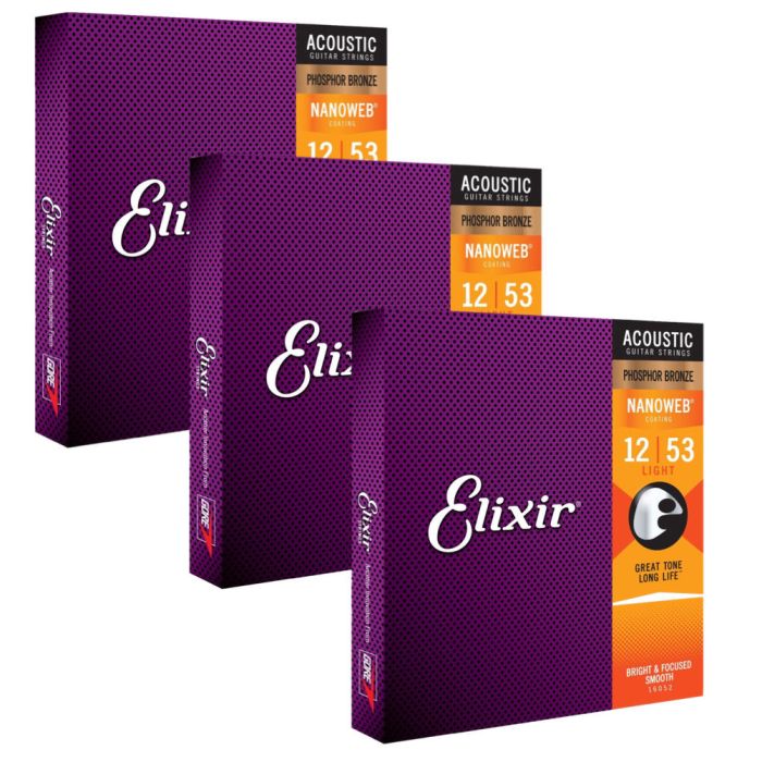 Elixir 16052 Nanoweb Light Acoustic Guitar Strings 3 Sets