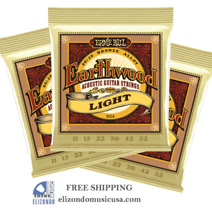 Ernie Ball PO2004 Earthwood 80/20 Bronze Light Acoustic Strings 3 SETS BUNDLE