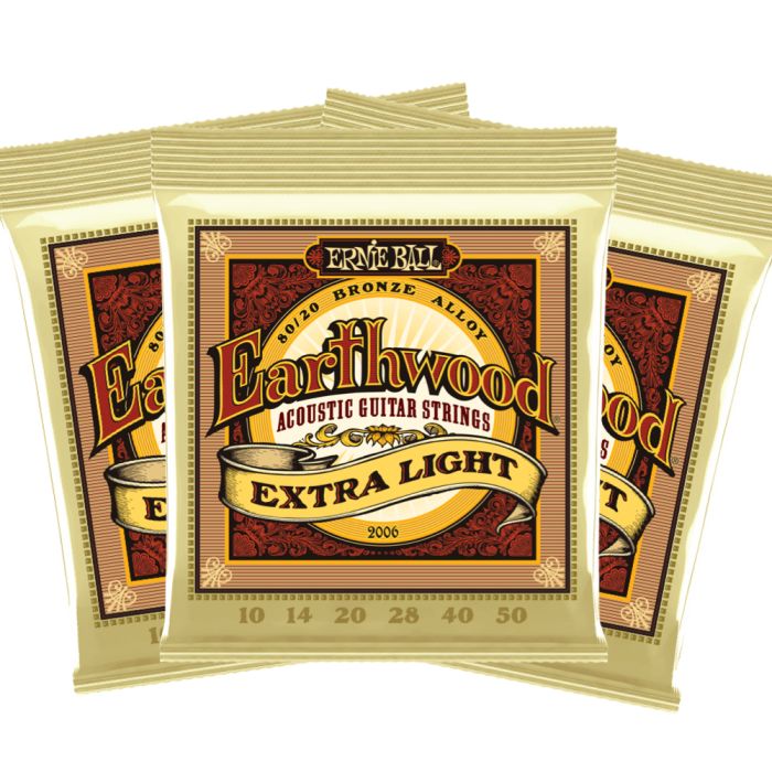 Ernie Ball Earthwood 80/20 Bronze P02006 Extra Light Acoustic Guitar Strings 3 Sets Pack Bundle