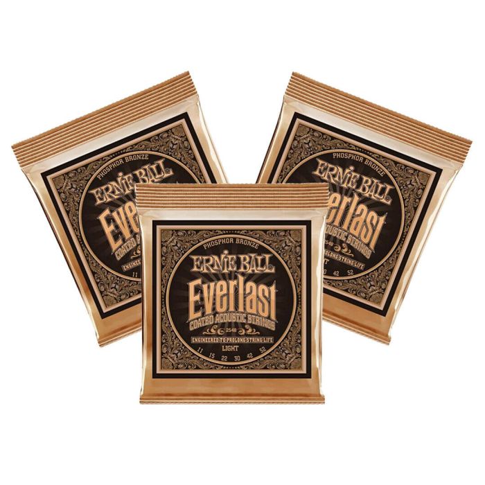 Ernie Ball COATED PHOSPHOR BRONZE EVERLAST LIGHT STRINGS (3 SETS) 749699125488