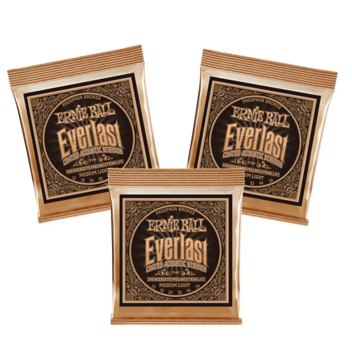 Ernie Ball COATED PHOSPHOR BRONZE EVERLAST MED/LGHT STRINGS 3 SETS 749699125464