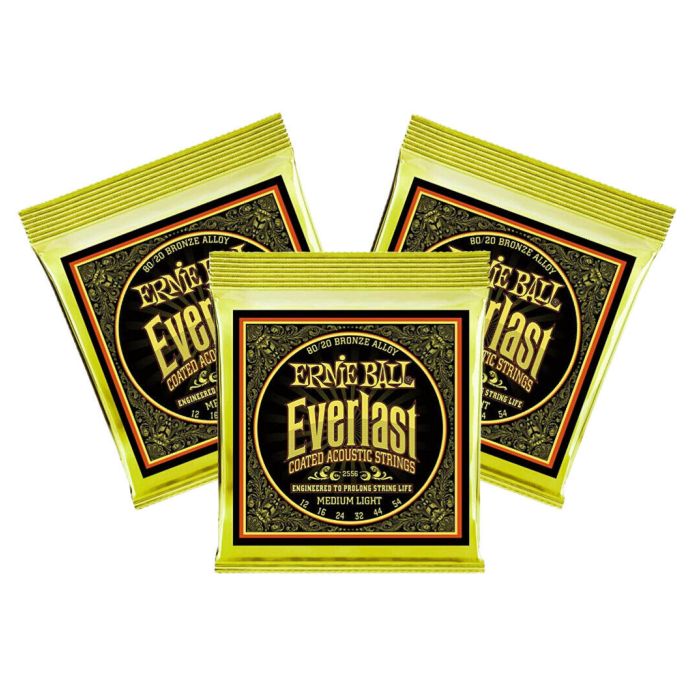 Ernie Ball EVERLAST LIGHT COATED 80/20 BRONZE GUITAR STRINGS 3 sets 749699125587