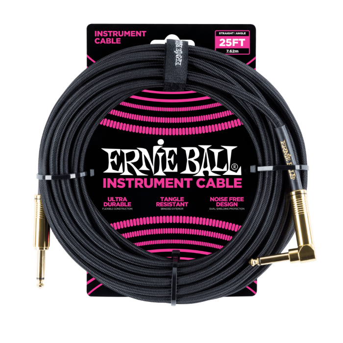 Ernie Ball PO6058 Braided Instrument Cable 25 Ft. BLACK UPC 749699160588
