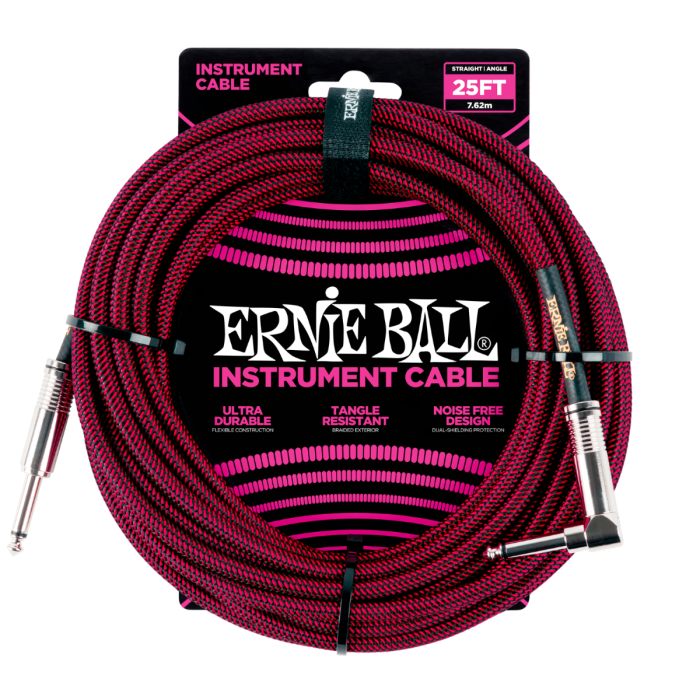 Ernie Ball PO6062 Braided Instrument Cable 25 Ft. BLACK RED