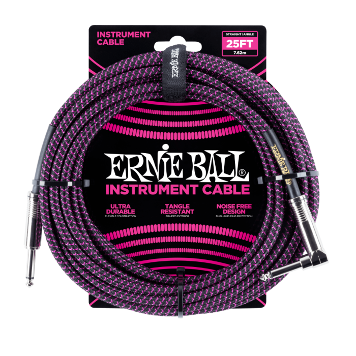 Ernie Ball PO6068 Braided Instrument Cable 25 Ft. BLACK/PURPLE