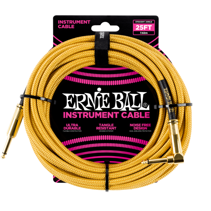 Ernie Ball PO6070 Braided Instrument Cable 25 Ft. Gold