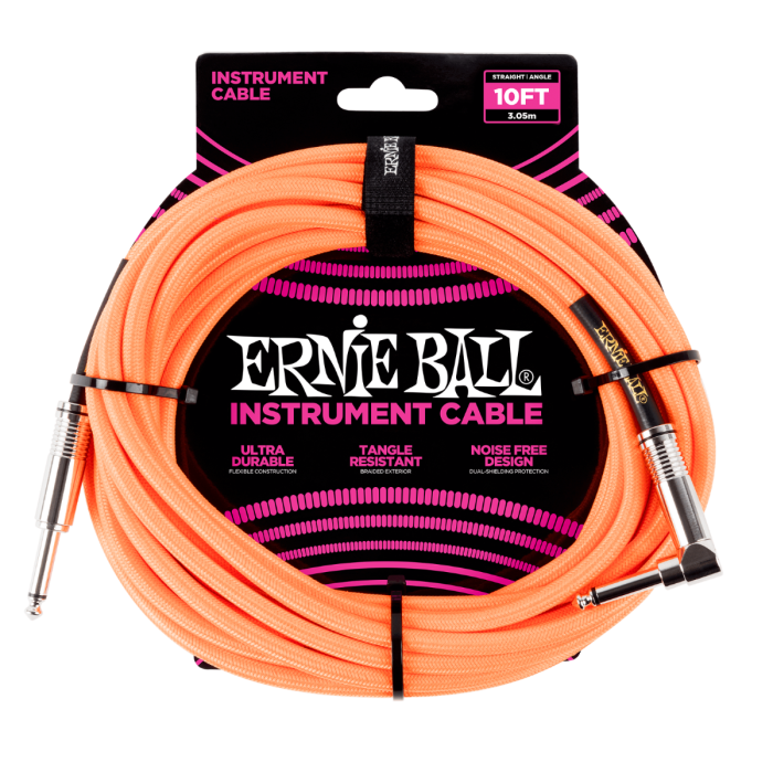 Ernie Ball PO6079 Braided Instrument Cable 10 Ft. NEON ORANGE