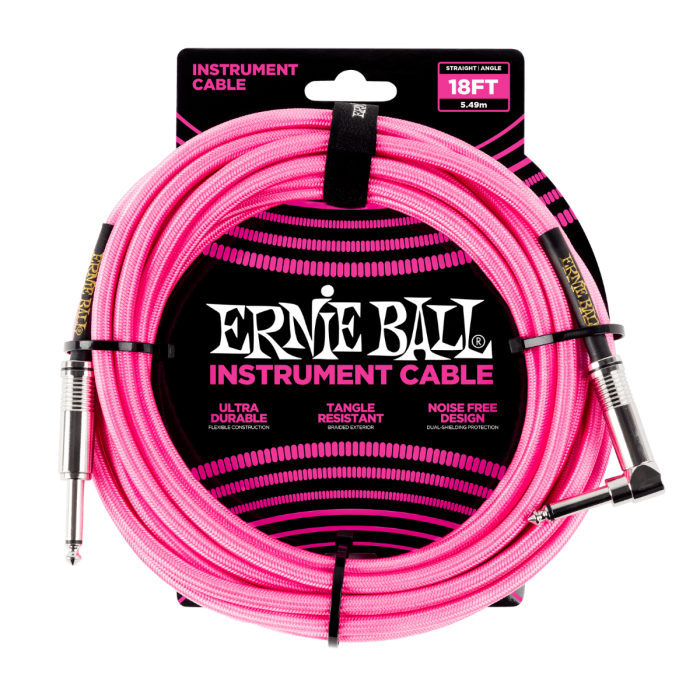 Ernie Ball PO6083 Braided Instrument Cable 18 Ft. NEON PINK UPC 749699100379