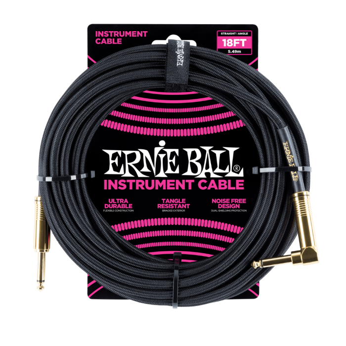 Ernie Ball PO6086 Braided Instrument Cable 18 Ft. BLACK UPC 749699100409