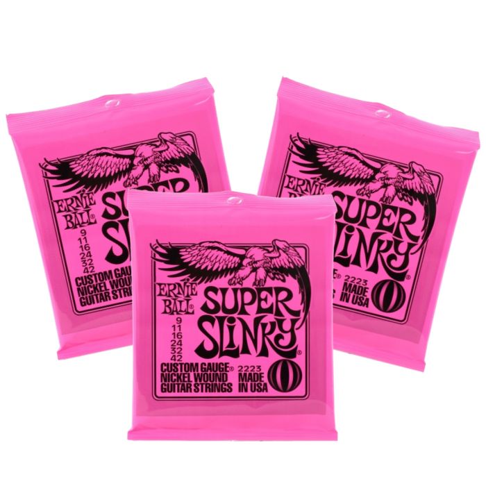 Ernie Ball 2223 Super Slinky Nickel Wound Electric Strings 3 Sets Pack Bundle