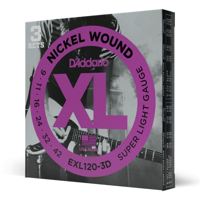 D'Addario EXL120-3D Nickel Wound Electric Guitar Strings, Super Light 3 Sets