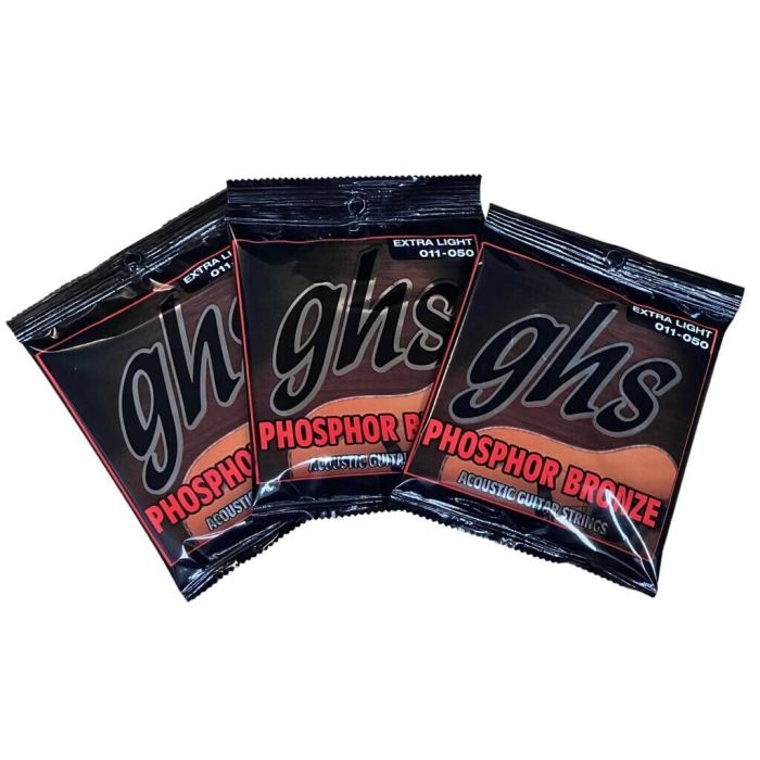 GHS Strings S315 Phosphor Bronze, Acoustic Guitar Strings, Extra Light 3 Individual SETS