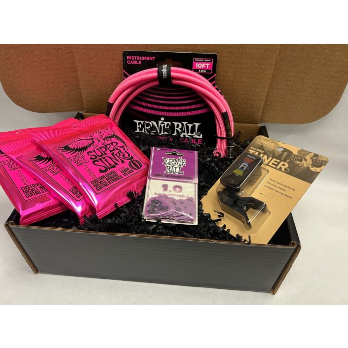 The Ernie Ball & D'Addario Pink Guitar Player Gift Bundle