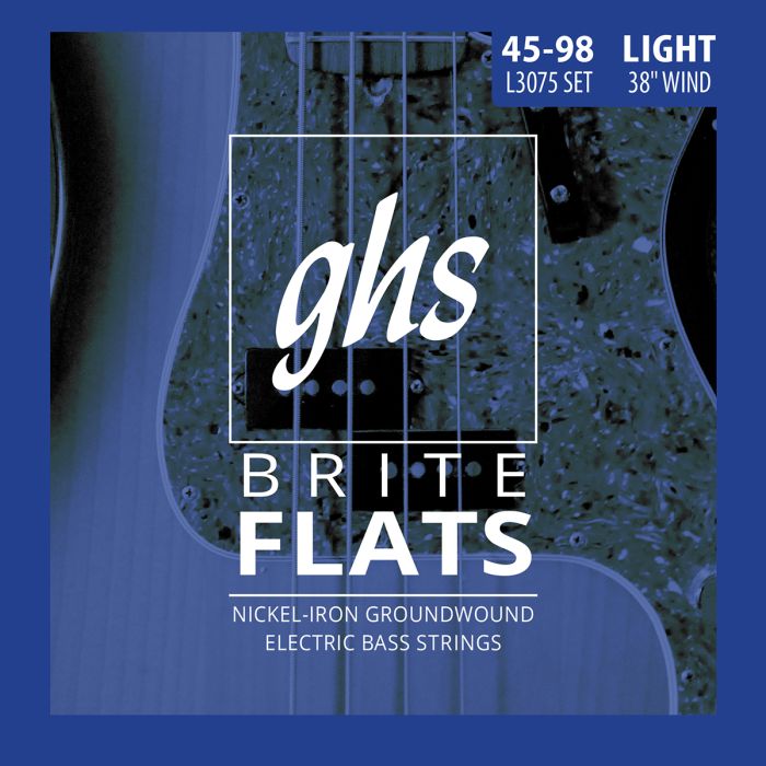 GHS Strings L3075 4-String Brite Flats(TM), Ground Roundwound Electric Bass Strings, Long Scale Plus, Light (.045-.098)