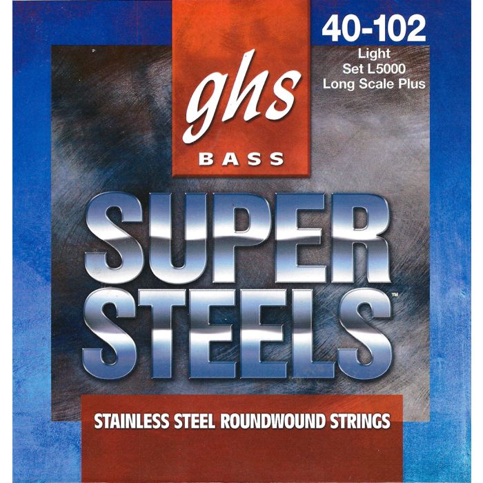 GHS Strings L5000 4-String Super Steels(TM), Stainless Steel Bass Strings, Long Scale Plus, Light (.040-.102)