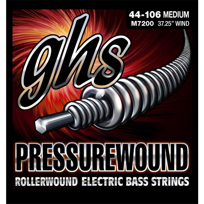 GHS Strings M7200 4-String Pressurewound(TM), Rollerwound Alloy 52(TM) Bass Strings, Long Scale, Medium (.044-.106)