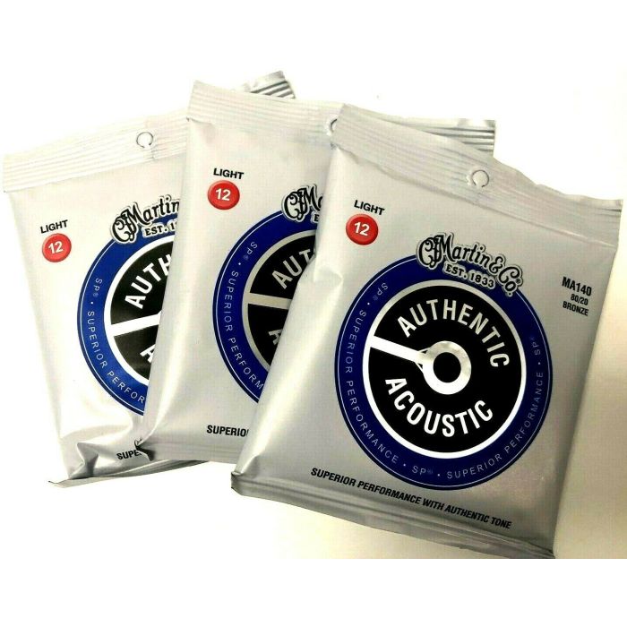 Martin MA140 80/20 Bronze Light Acoustic Guitar Strings 3 Sets