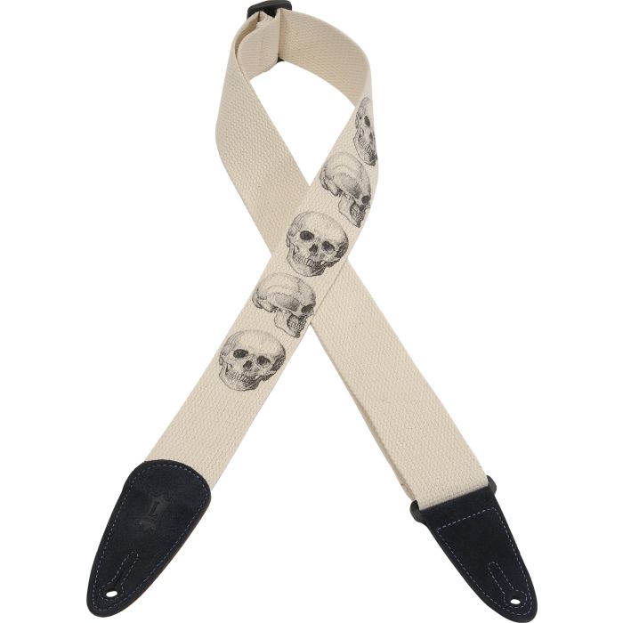 Levy's Guitar Strap MC8LCD-002 Cotton Natural Color With Decorative Black Skulls