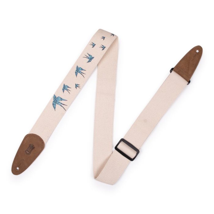 Levy's MC8U-006 Cotton Guitar Strap With Blue Birds Decorative Print & Suede Ends.