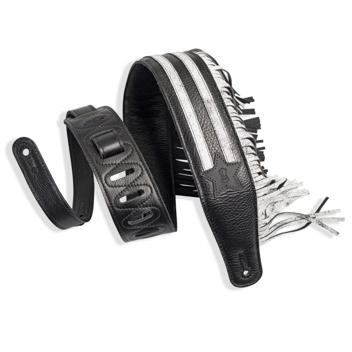 Levy's Guitar Straps MGFUSA-BLK_WHT Black with White Leather Stripes