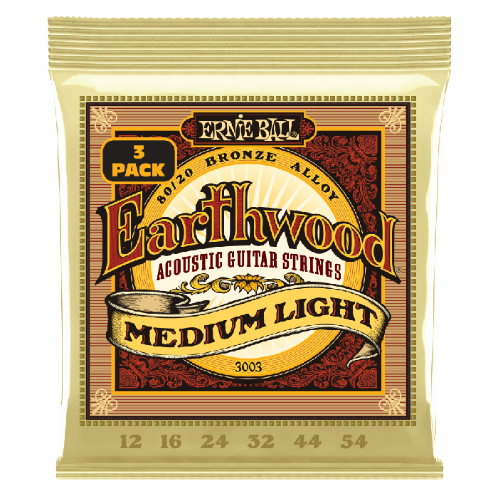 Ernie Ball Earthwood P03003 Medium Light 80/20 Acoustic Guitar Strings 3Pk 12-54