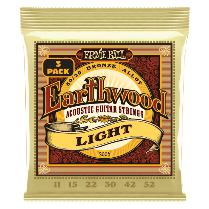 Ernie Ball PO3004 Earthwood 80/20 Bronze Light Acoustic Strings 3 SETS Pack