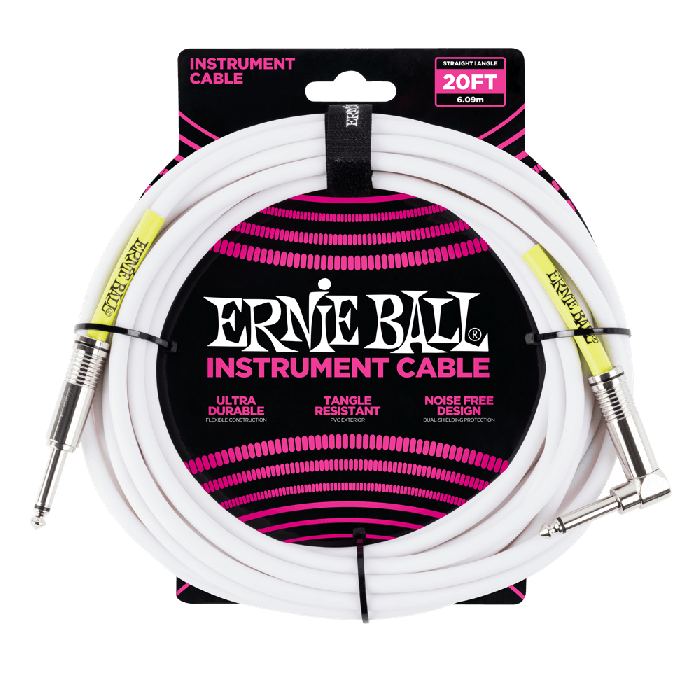 Ernie Ball P06047 White Instrument Cable Angle 20 Feet