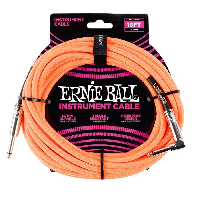 BRAIDED INSTRUMENT CABLE STRAIGHT/ANGLE 18FT - NEON ORANGE