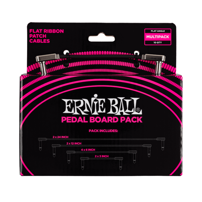 Ernie Ball Flat Ribbon Patch Cables, Pedal Board Multi-Pack, Black 749699101871