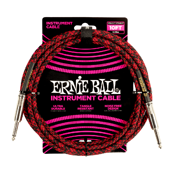 ERNIE BALL BRAIDED INSTRUMENT CABLE 10FT - RED/BLACK P06394