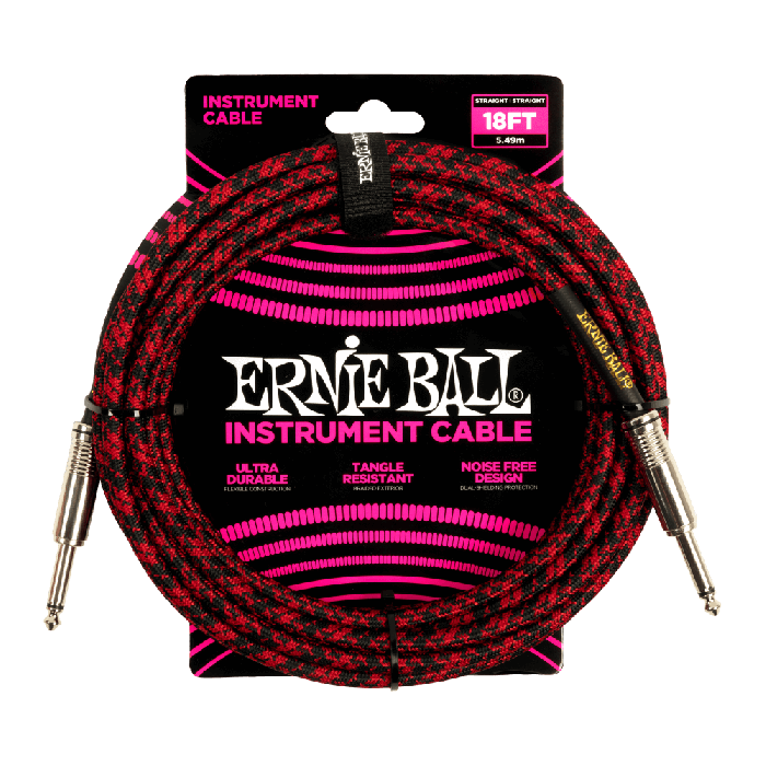 BRAIDED INSTRUMENT CABLE STRAIGHT/STRAIGHT 18FT - RED/BLACK