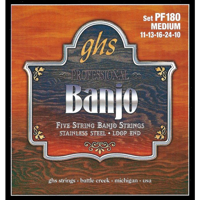 GHS Strings PF180 5-String Banjo Strings, Stainless Steel, Medium (.011-.024)
