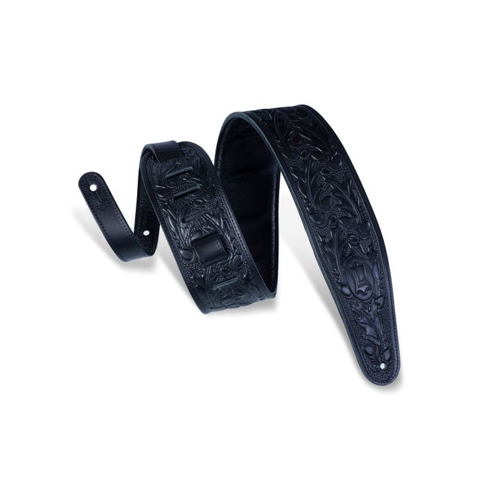 Levy's Guitar Straps PM44T01-BLK The "Oak & Acorns: Embossed Leather Black Guitar Strap Series"
