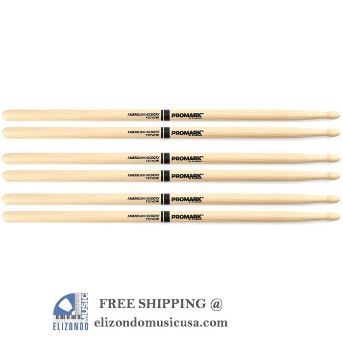 ProMark TX747W Hickory Drum Sticks Wood Tip 3 Pairs