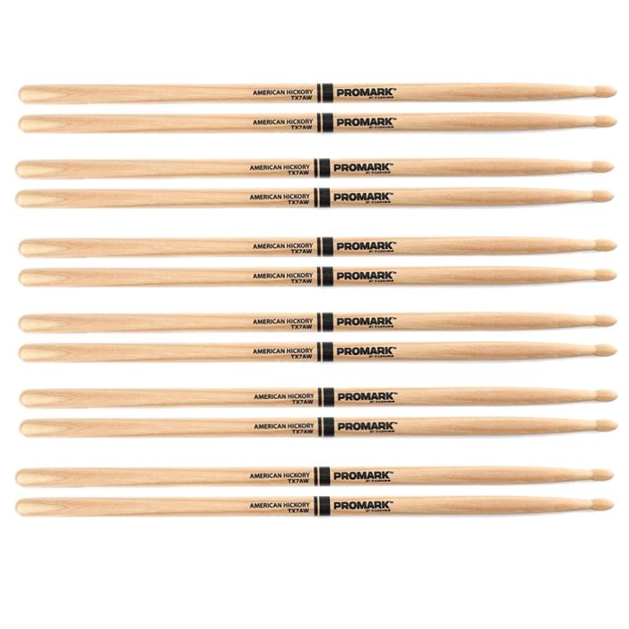 ProMark TX7AW HICKORY WOOD TIP (6 PAIRS) DRUMSTICKS