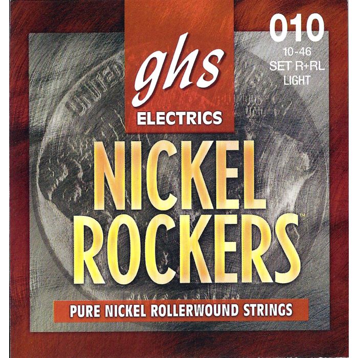 GHS Strings R+RL Nickel Rockers™, Rollerwound Pure Nickel Electric Guitar Strings, Light (.010-.046)