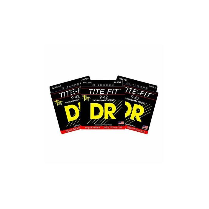 DR Strings LT-9 Tite-Fit Light 9-42 Electric Guitar Strings (3 SETS)