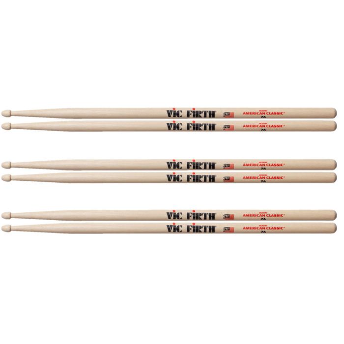 Vic Firth American Classic 7A Drumsticks 3 Pair Pack