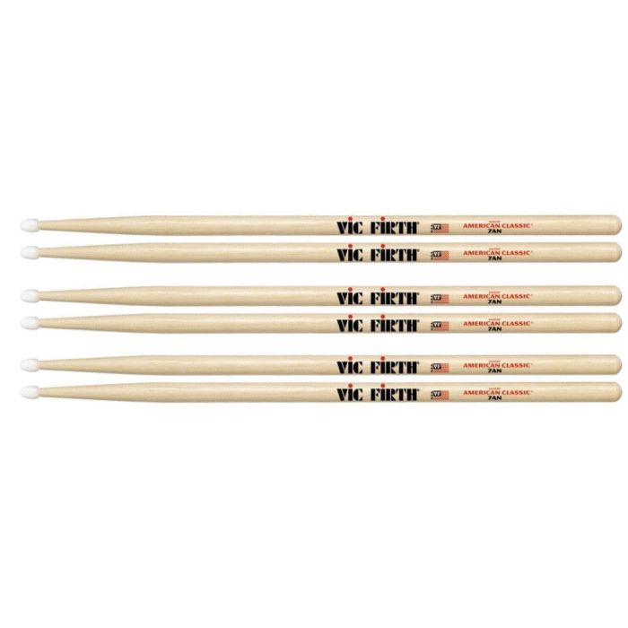 Vic Firth American 7AN Classic Drum Sticks Nylon Tip Pack 3 UPC 750795000234